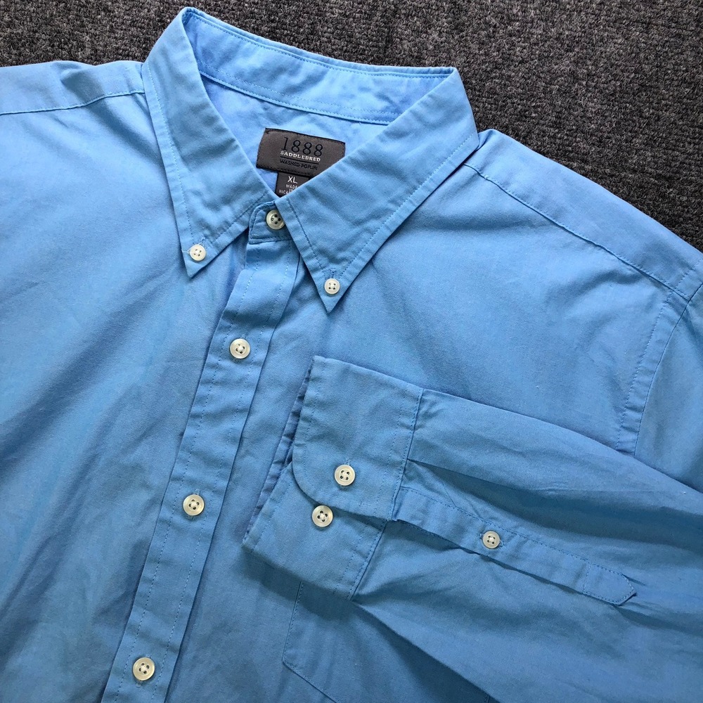 1888 Saddlebred XL Blue Washed Poplin Button Down Dress Shirt Menswear
